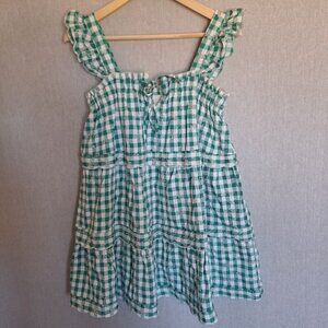 💙 Mi Ami Gingham Short Tiered Lined Ruffle Strap Dress Size S Cottage Prairie R